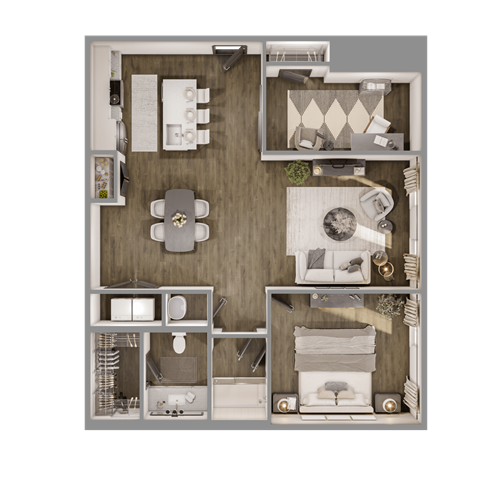 Floor plan for 1 bed, 1 bath, 1070 sqft